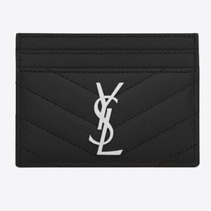 CASSANDRE SAINT LAURENT MATELASSÉ CARD CASE IN GRAIN DE POUDRE EMBOSSED LEATHER